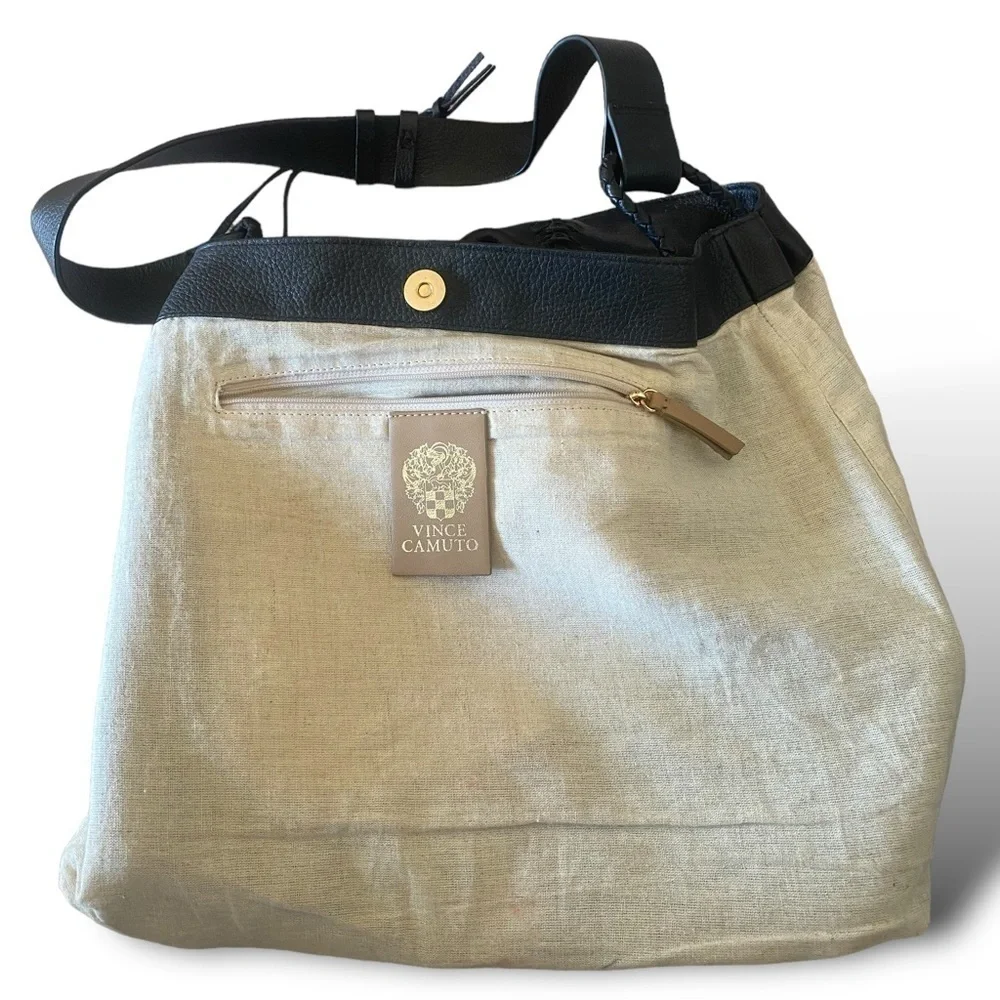VINCE CAMUTO Maxi Black Leather Hobo Shoulder Bag 14” x 12”